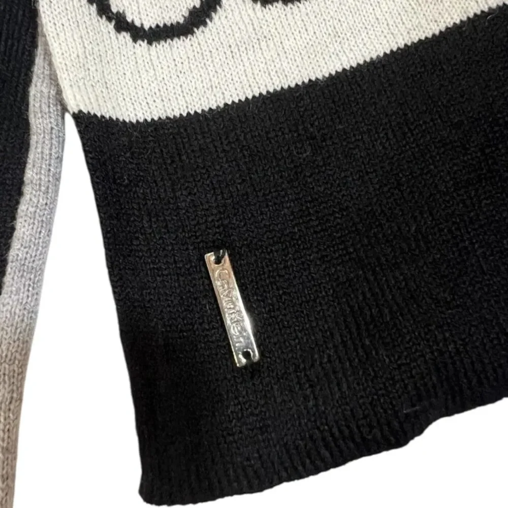 Knit Scarf Calvin Klein Logo Striped Black Gray Unisex Winter 9x82 Minimalist